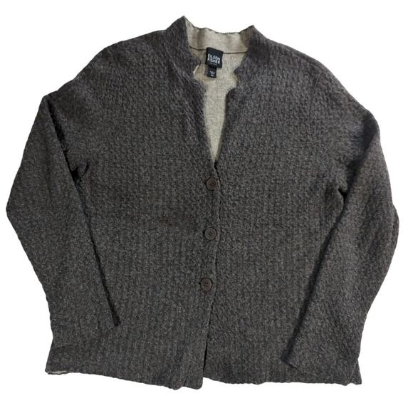 Eileen Fisher Petite Womens Gray Cardigan Sweater PM Wool Blend Button Front - Picture 1 of 11